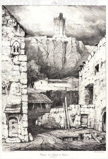 EugÃ¨ne Isabey (French, 1803 - 1886). Donjon du Chateau de Polignac, 1830. From Voyages Pittoresques et Romantiques dans l'Ancienne France. Lithograph on India paper laid down.