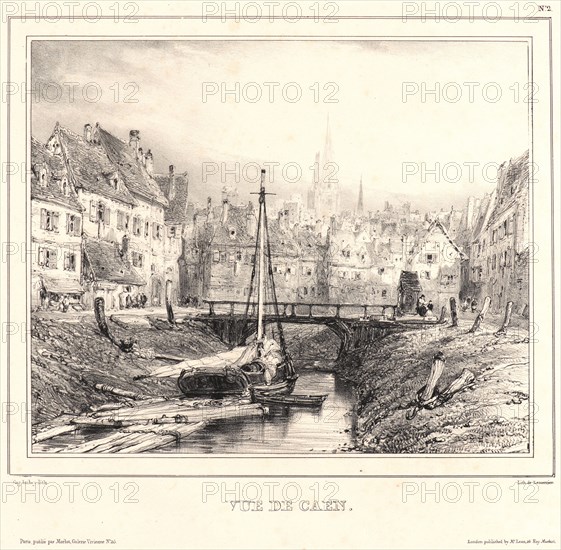 Eugène Isabey (French, 1803 - 1886). Vue de Caën, 1832. Lithograph. Second state.