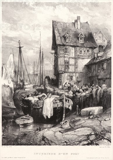 Eugène Isabey (French, 1803 - 1886). Intérieur d'un port, 1833. Lithograph on India paper laid down. First state.