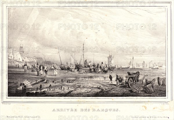 Paul Huet (French, 1803 - 1869). Arrival of the Boats (Arrivée des Barques), ca. 1832. From Six Marines. Lithographiées d'aprÃ¨s Nature. Lithograph.
