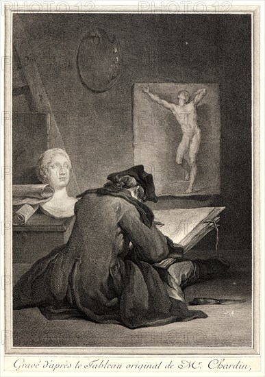 Jean-Jacques Flipart (French, 1719-1782) after Jean-Siméon Chardin (French, 1699 - 1779). A Student Drawing (Le Dessinateur), 1757. Etching and engraving on laid paper. Plate: 288 mm x 203 mm (11.34 in. x 7.99 in.). Third of three states.