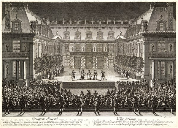 Jean Le Pautre (French, 1618-1682). Premiere Journee from â€úDivertissements donnes par le Roiâ€ù, 1676. From Entertainments Given by The King (Divertissements donnes par le Roi). Engraving.