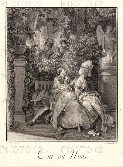 N. Thomas (French, ca. 1750 - ca. 1812) after Jean-Michel Moreau le Jeune (French, 1741 - 1814). Yes or No (Oui ou Non), 1781. From Monuments du Costume. Etching and engraving on laid paper. Plate: 333 mm x 248 mm (13.11 in. x 9.76 in.). Third of five states.