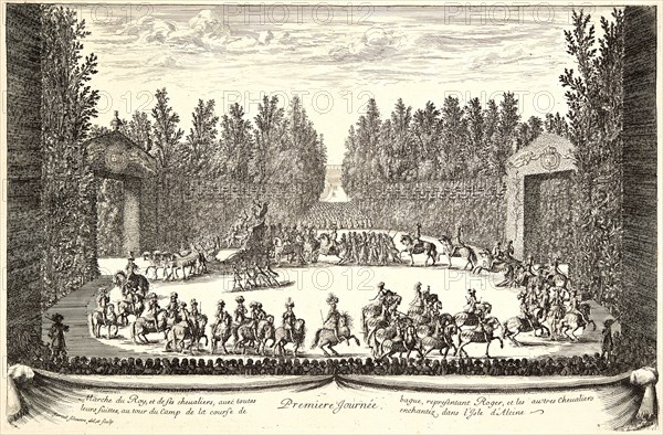 IsraÃ«l Silvestre (French, 1621-1691). Plate from â€úPremiere Journeeâ€ù, 17th century. From Les Plaisirs de l'Isle Enchantée, ou les Festes, et Divertissements du Roy, Ã  Ve. Engraving. Plate: 279 mm x 425 mm (10.98 in. x 16.73 in.).