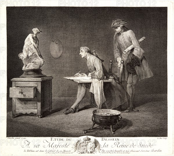 Jacques Philippe Le Bas (French, 1707-1783) after Jean-Siméon Chardin (French, 1699 - 1779). The Drawing Lesson (Ãâtude du Dessen), ca. 1757. Etching and engraving on laid paper. Plate: 293 mm x 330 mm (11.54 in. x 12.99 in.). Second of two states.