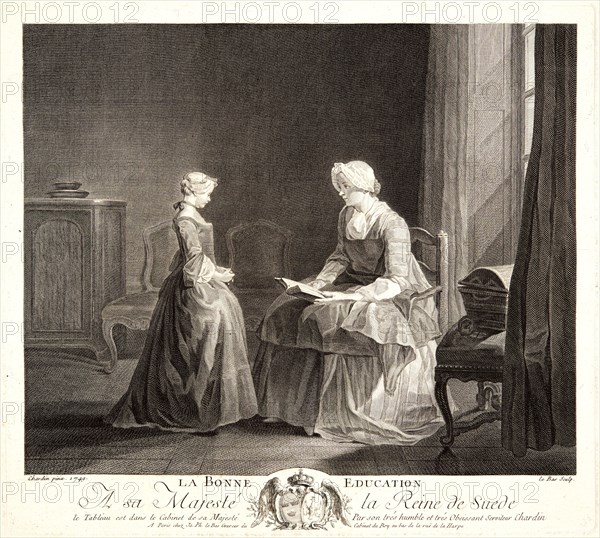 Jacques Philippe Le Bas (French, 1707-1783) after Jean-Siméon Chardin (French, 1699 - 1779). The Right Education (La Bonne Ãâducation), ca. 1757. Etching and engraving on laid paper. Plate: 295 mm x 330 mm (11.61 in. x 12.99 in.). Second of two states.