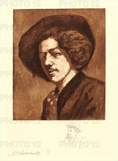 Henri Charles Guérard (French, 1846 - 1897) after James McNeill Whistler (American, 1834 - 1903). Portrait of Whistler after His Self- Portrait, Aged 20. Etching. Sixth state.