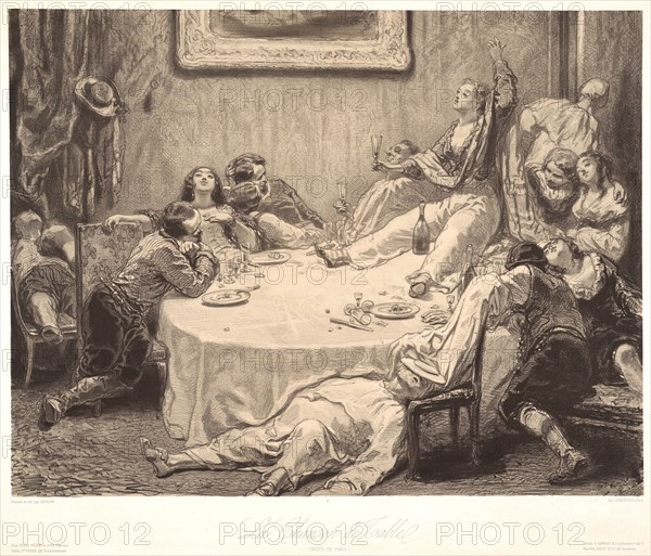 Paul Gavarni (aka Hippolyte-Guillaume-Sulpice Chevalier, French, 1804 - 1866). La Chanson de Table, 1852. Lithograph. Third state.
