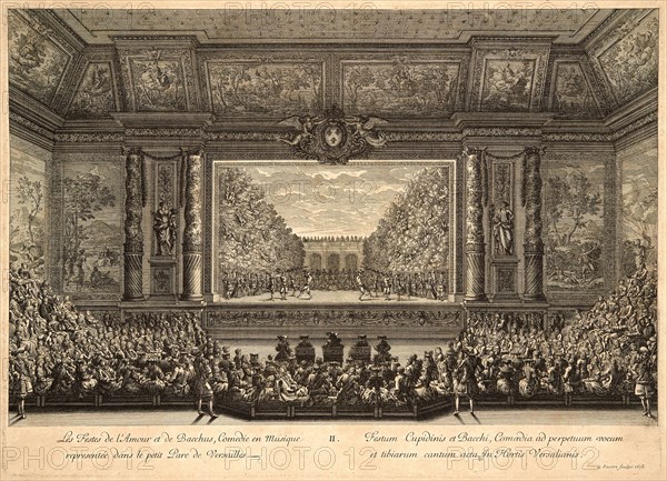 Jean Le Pautre (French, 1618-1682). Les festes de l'Amour et de Bacchus, Comedie en musique representée dans le petit Parc de Versailles, 1678. From Le Relation de la feste de Versailles du 18 Juillet 1668. Engraving.