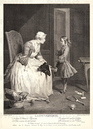 FrancÂ¸ois Bernard Lépicié (French, 1698-1755) after Jean-Siméon Chardin (French, 1699 - 1779). The Governess (La Governante), 1739. Etching and engraving on laid paper. Plate: 370 mm x 270 mm (14.57 in. x 10.63 in.). Only state.