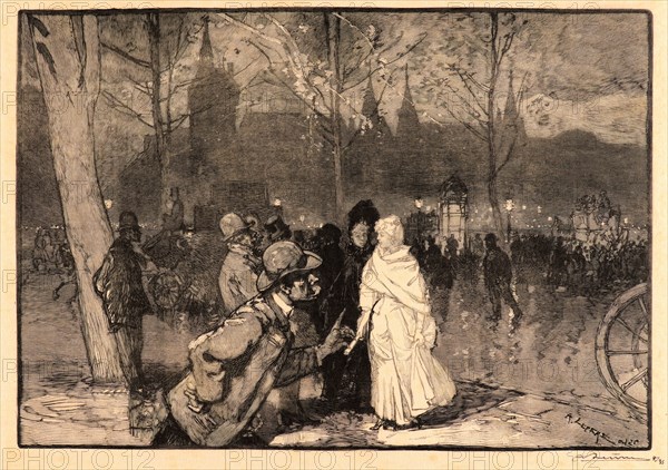 Auguste Louis LepÃ¨re (French, 1849 - 1918). Sortie du Théatre du Chatelet, 1888. Wood engraving on loose China paper. Image: 199 mm x 289 mm (7.83 in. x 11.38 in.).
