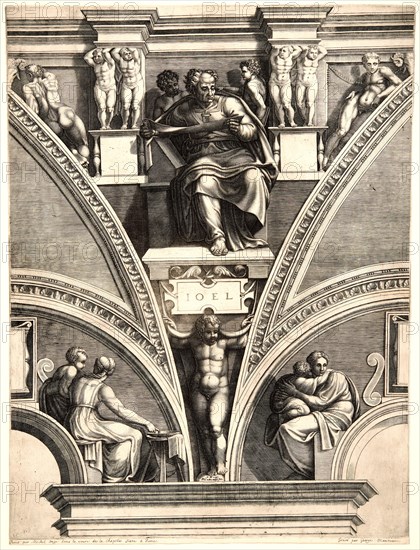 Giorgio Ghisi (Italian, 1520-1582) after Michelangelo Buonarroti (Italian, 1475 - 1564). Joel, ca. 1570-1573. From Prophets and Sibyls from the Sistine Ceiling. Engraving. Plate: 557 mm x 436 mm (21.93 in. x 17.17 in.). Fourth of five states.