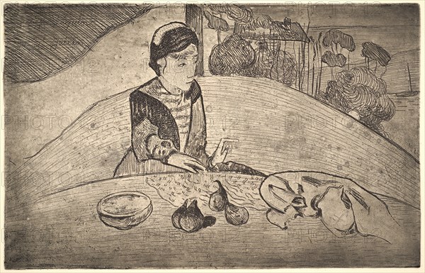 Armand Séguin (French, 1869 - 1903). Marchand de Figues, 19th century (restrike printed later). Etching on white laid paper. Plate: 268 mm x 419 mm (10.55 in. x 16.5 in.).