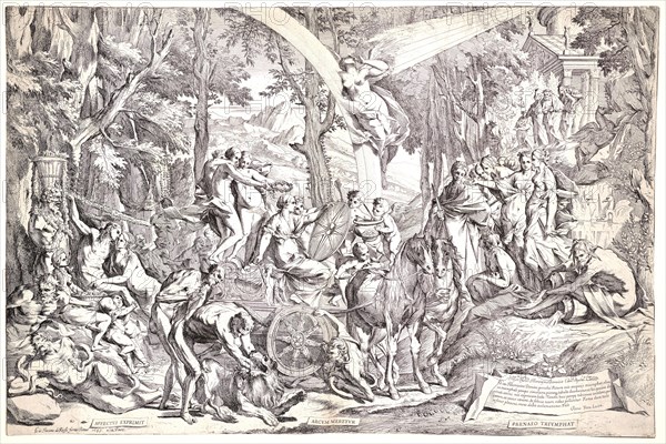 Pietro Testa (Italian, 1611/1612 - 1650) after Jacomo de Rossi (Italian, active 1648). The Triumph of Painting on Parnassus, ca. 1648. Etching on heavy white laid paper. Plate: 469 mm x 709 mm (18.46 in. x 27.91 in.). Second state?