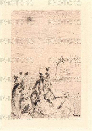 Pierre-Auguste Renoir (French, 1841 - 1919). Sur la plage, a Berneval, ca. 1892. Drypoint on cream wove paper. Plate: 121 mm x 76 mm (4.76 in. x 2.99 in.). Third of three states, restrike.