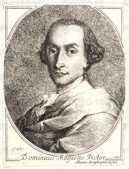 Alessandro Longhi (Italian, 1733 - 1813). Portrait of the Artist, Domenico Maggiotto, 1760. Etching on laid paper. Plate: 194 mm x 152 mm (7.64 in. x 5.98 in.).