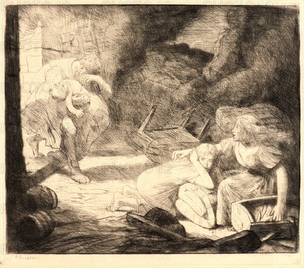 Alphonse Legros (French, 1837 - 1911). The Fire (L'incendie), 1876 or earlier. Etching on thin wove paper. Plate: 240 mm x 273 mm (9.45 in. x 10.75 in.). Probably ninth of nine states.
