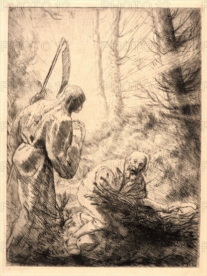 Alphonse Legros (French, 1837 - 1911). Death and the Woodcutter (La Mort et le BÃ»cheron), Second Plate, ca. 1876. Etching on thin wove paper. Plate: 321 mm x 241 mm (12.64 in. x 9.49 in.). Seventh of eleven states.