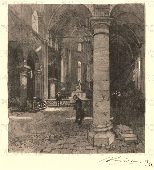 Auguste Louis Lepère (French, 1849 - 1918). Church Interior, ca. 1890-1910. Wood engraving on thin tissue paper. Image: 141 mm x 130 mm (5.55 in. x 5.12 in.).