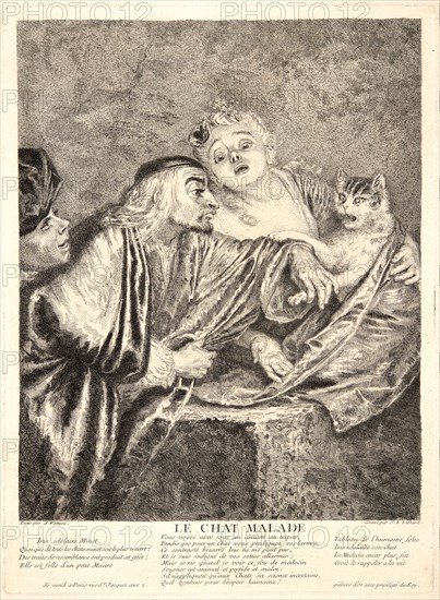Jean-Ãâtienne Liotard (Swiss, 1702-1789) after Jean-Antoine Watteau (French, 1684-1721). The Sick Cat (Le Chat Malade}, 1731. Etching and drypoint with engraved inscriptions on laid paper. Plate: 379 mm x 271 mm (14.92 in. x 10.67 in.). Only state.