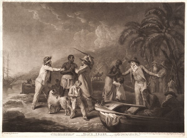 John Raphael Smith (British (English), 1751 - 1812) after George Morland (British (English), 1763 - 1804). Slave Trade, 1791. Mezzotint on off-white laid paper. Plate: 481 mm x 655 mm (18.94 in. x 25.79 in.).