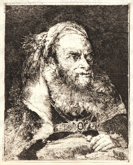 Giovanni Domenico Tiepolo (Italian, 1727-1804) after Giovanni Battista Tiepolo (aka Giambattista Tiepolo, Italian, 1696-1770). Old Man with an Open Book, 18th century. Etching on laid paper. Plate: 138 mm x 114 mm (5.43 in. x 4.49 in.). Only state.