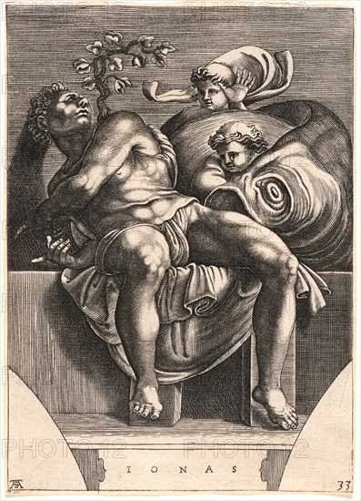 Michelangelo Buonarroti (Italian, 1475 - 1564). The Prophet Jonah, late 16th century. Engraving on laid paper. Plate: 142 mm x 103 mm (5.59 in. x 4.06 in.).