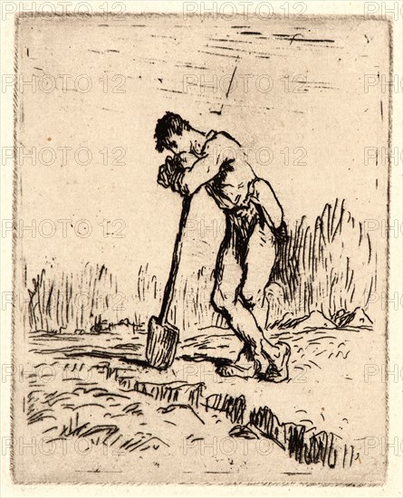 Jean-FranÃ§ois Millet (French, 1814 - 1875). Man Leaning on His Spade (L'Homme appuye sur sa Beche), ca. 1847-1848. Etching on laid paper. Plate: 85 mm x 68 mm (3.35 in. x 2.68 in.) (sheet dimensions are irregular). Only state.