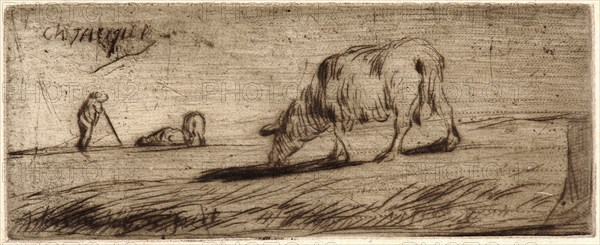 Jean-FranÃ§ois Millet (French, 1814 - 1875). Sheep Grazing (Moutons Paissant), ca. 1849-1850. Drypoint and roulette printed in brown ink on laid paper. Plate: 46 mm x 118 mm (1.81 in. x 4.65 in.). Only state.