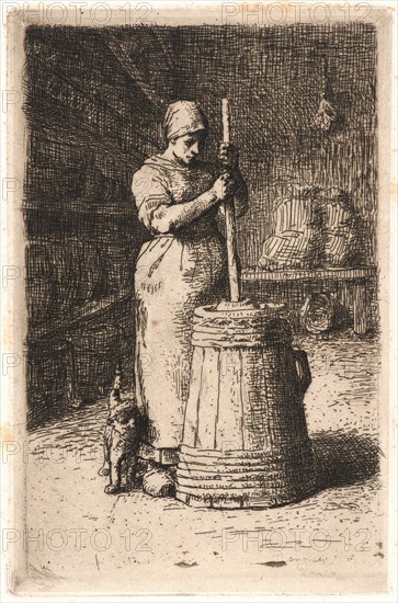 Jean-FranÃ§ois Millet (French, 1814 - 1875). The Churner (La Baratteuse), ca. 1855-1858. Etching on chine collé. Plate: 178 mm x 119 mm (7.01 in. x 4.69 in.). Second of three states.