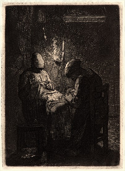 Jean-FranÃ§ois Millet (French, 1814 - 1875). The Watchers (La Veillée), ca. 1855- 1856. Etching on laid paper. Plate: 151 mm x 110 mm (5.94 in. x 4.33 in.). Second of two states.