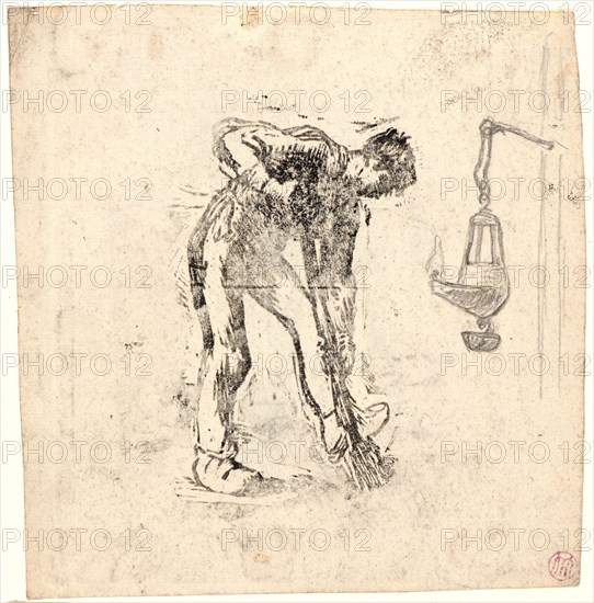 Jean-FranÃ§ois Millet (French, 1814 - 1875). Peasant Digging (BÃªcheur au travail), ca. 1863. Woodcut with pencil study of a peasant lamp at right on wove paper. Image: 105 mm x 100 mm (4.13 in. x 3.94 in.) (sheet dimensions are irregular). Variant of third state, or undescribed fourth state.