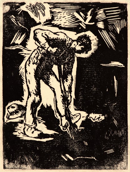 Jean-FranÃ§ois Millet (French, 1814 - 1875). Peasant Digging (BÃªcheur au travail), 1863. Woodcut printed in black on laid paper. Image: 142 mm x 106 mm (5.59 in. x 4.17 in.). First of two states, before background was cut away.