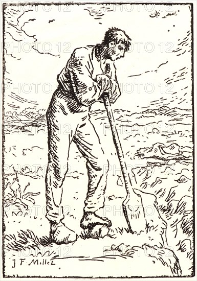 Pierre Millet (French, 1833 - 1914) after Jean-FranÃ§ois Millet (French, 1814 - 1875). Digger Leaning on His Spade (Becheur au repos), 1874. Woodcut on laid paper. Image: 189 mm x 132 mm (7.44 in. x 5.2 in.). Second of three states.