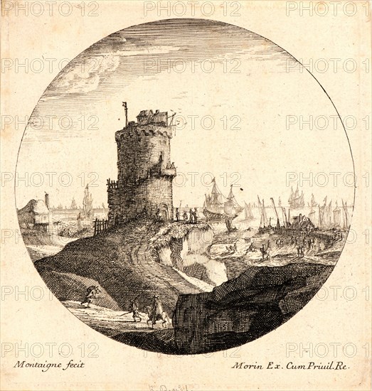 Michel Montagne (French, died 1660). Le Petit Port de Mer Ã  la Grosse Tour Ronde, 17th century. From Marines et Paysages. Etching. First state, before retouching.