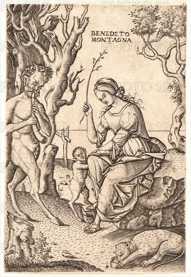 Benedetto Montagna (Italian, ca. 1480 - 1556/1558). Satyr Family (Le Satyre), 16th century. Engraving.