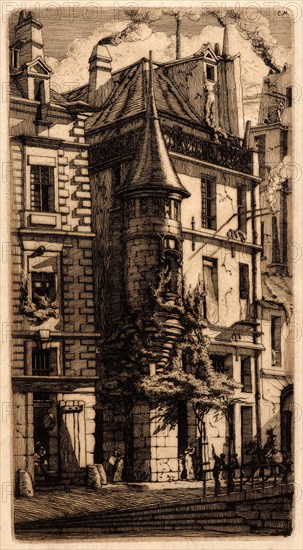 Charles Meryon (French, 1821 - 1868). House with a Turret, Weavers' Street, Paris (Tourelle de la Rue de la Tixéranderie), 1852. Etching on Japan paper. Second state.