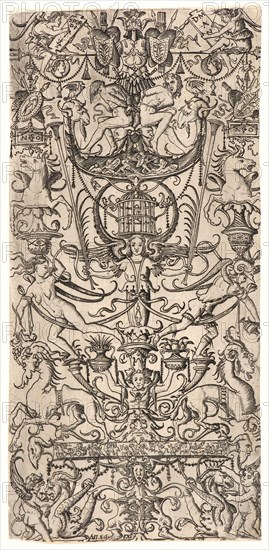 Nicoletto da Modena (Italian, active ca. 1500 â€ì ca. 1512). Ornament Panel with a Bird Cage, 16th century. Engraving.