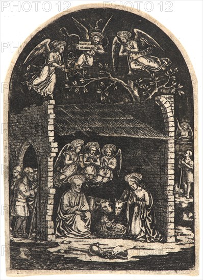Anonymous (Italian). Nativity, late 15th century. Engraving (niello) on laid paper. Plate: 90 mm x 63 mm (3.54 in. x 2.48 in.).