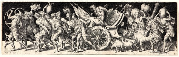 Etienne Delaune (aka Ãâtienne Delaune) (French, ca. 1519 - 1583). Triumphal March (Marche Triumphale). Engraving. First state.
