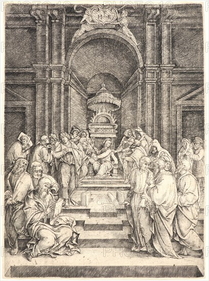 Domenico Beccafumi (Italian, 1486 - 1551). Christ Disputing with the Doctors in the Temple, before 1551. Engraving. Plate: 360 mm x 227 mm (14.17 in. x 8.94 in.).