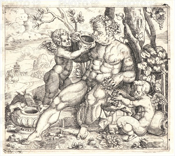 Attributed to Giulio Bonasone (Italian, ca. 1510 - after 1576). Bacchus, 16th century. Engraving.