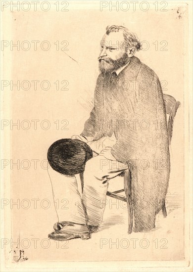 Edgar Degas (aka Edgar Germain Hilaire Degas) (French, 1834 - 1917). Manet Seated, Turned to the Left, 1864. Etching on Japan paper. Second state.