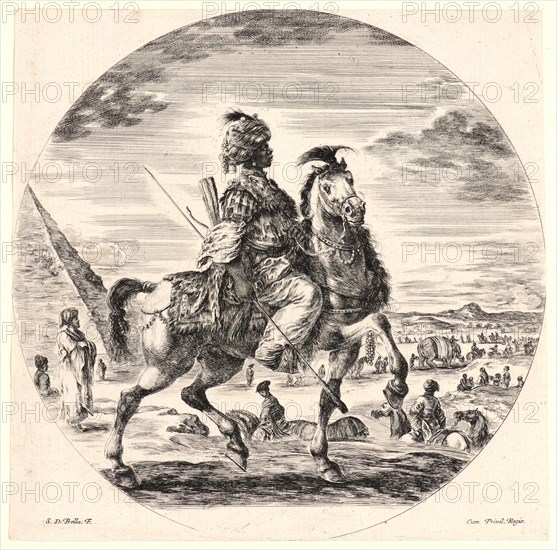 Stefano Della Bella (Italian, 1610 - 1664). Cavalier nÃ¨gre allant vers la droite, 1651. Etching. Second state.