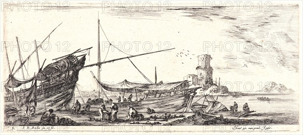 Stefano Della Bella (Italian, 1610 - 1664). Dans un port de mer, 1644. From Divers Embarquements. Etching on laid paper. Only state.