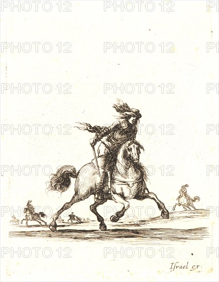 Stefano Della Bella (Italian, 1610 - 1664). Cavalier qui court vers le devant, 1642- 1645. From Divers exercises des cavaliers. Etching on laid paper. Only state.