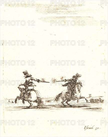 Stefano Della Bella (Italian, 1610 - 1664). Deux cavaliers se battant au pistolet, 1642-1645. From Divers exercises des cavaliers. Etching on laid paper. Only state.