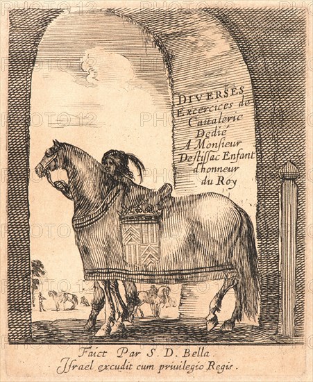 Stefano Della Bella (Italian, 1610 - 1664). Title page for Divers exercises de cavalerie, 1642-1645. From Divers exercises des cavaliers. Etching on laid paper. Only state.