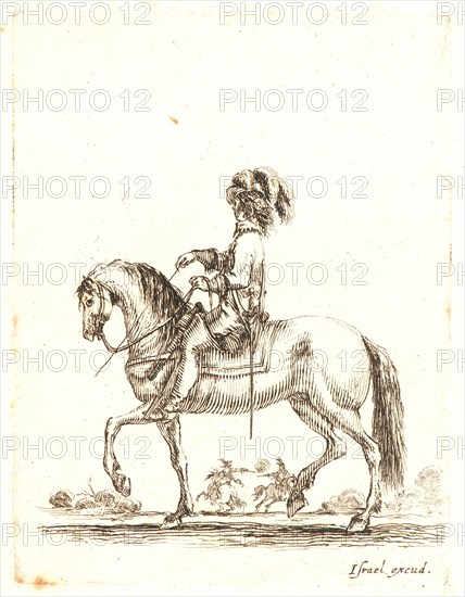 Stefano Della Bella (Italian, 1610 - 1664). Cavalier allant au pas vers la gauche, 1642-1645. From Divers exercises des cavaliers. Etching on laid paper. Only state.