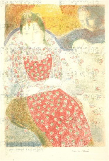 Maurice Denis (French, 1870 - 1943). On the Sofa of Pale Silver (Sur le canapé d'argent pÃ¢le), 1898; published 1911. From Amour. Transfer lithograph printed in five colors (red, yellow, blue, green, and light green) on China wove paper. Image: 405 mm x 265 mm (15.94 in. x 10.43 in.). Only state.
